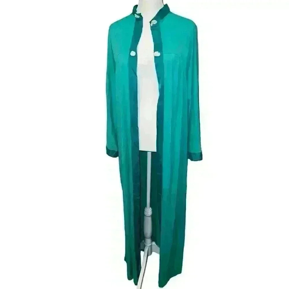 Vintage Vanity Fair Long Night Robe Sleep Womens Size XL Blue Green Polyester